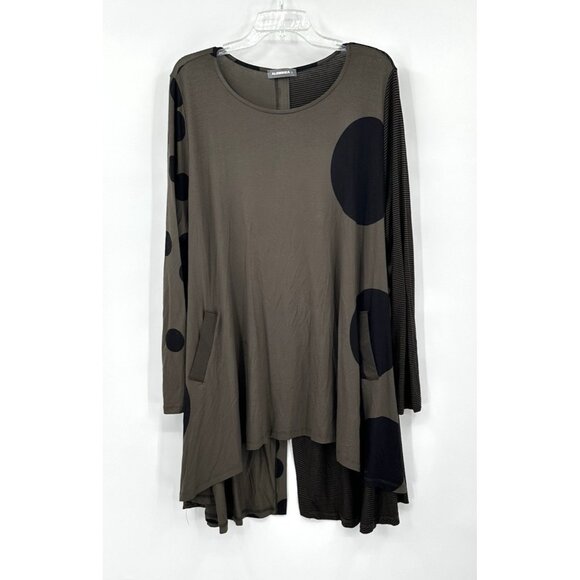 ALEMBIKA dots stripes top tunic shirt jersey knit swing lagenlook US 16 18 6 - Picture 1 of 10